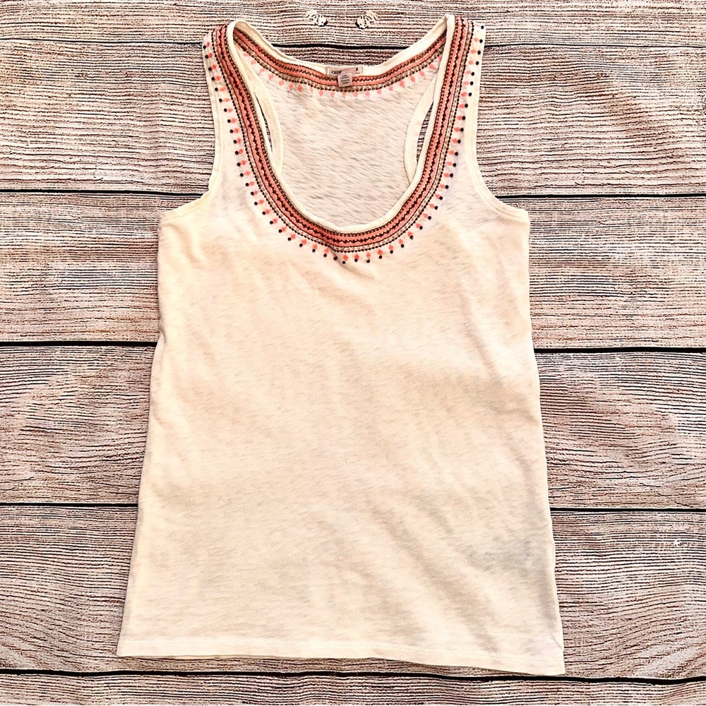 J. Crew Ivory Pink Embroidered Beaded Knit Tank Top Ladies Sz S
